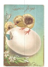 Easter Joys Postcard 1913 Chicks Egg Butterfly Flowers Marlboro MA Posted picture