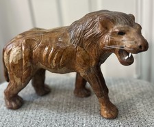 Large Vintage Leather Wrapped Lion Animal Statue Figurine Mid Century 13L x 8 H picture