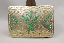 Vintage Navajo Sterling Silver Inlaid Turquoise Belt Buckle Signed Nakai picture
