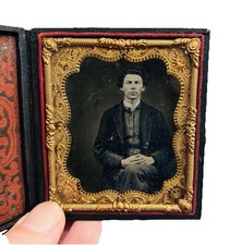 Antique 1/6 Plate Daguerreotype Handsome Man Posing in Case Nice Condition picture