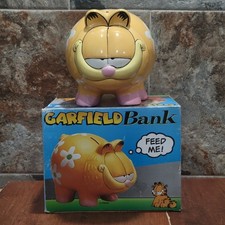 Vintage PAWS Garfield Ceramic Round Piggy Bank 1997 picture