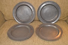 4 Old World Pewter 10.5” Plates / Chargers Stamped Handcrafted picture