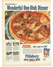 1953 Pillsbury Hot Roll Mix Vintage Print Ad Homemade Pizza Recipe Art picture