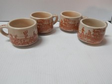 LOT OF 4 VINTAGE COWBOY WESTERN CHUCKWAGON WALLACE CHINA RESTAURANT COFFEE CUPS picture