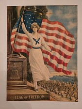 Antique 1918 WWI American Flag of Freedom Edward George Renesch Poster picture