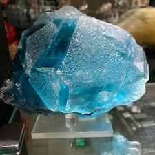 5.2lb TOP Natural blue fluorite calcite mineral specimen Crystal+base picture