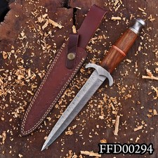 SHARD™ Handmade Damascus Steel Dagger Survival Hunting Knife + Leather Sheath picture