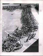 1962 Press Photo Bicycles in racks at Cleveland Heights school yard - nec99661 picture