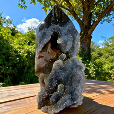 Natural Black Sphalerite Druzy Geode Crystal Tower Obelisk Reiki Healing Decor picture