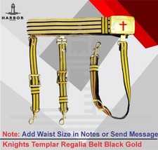 Past Commander Knights Templar Belt Black Gold Lace Freemason Regalia picture