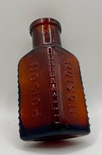 Antique Triangle POISON Medicine Bottle Unique Double Side Embossed Amber 2 5/8