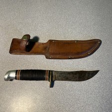 Vintage 1986 Western USA L66 J Hunting Knife Original Leather Sheath picture