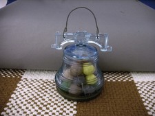 VINTAGE BLUE GLASS LIBERTY BELL WITH HANGER CANDY CONTAINER TOY 1920 picture