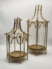 Two's Company Pair of Faux Bamboo Gilded Iron Pagoda Lanterns 18.25