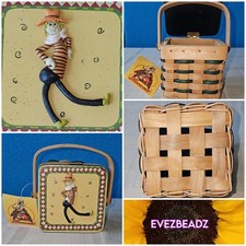 EvezBeadz Woven Wood Splint Purse Basket Harvest Scarecrow Flip Lid VNWT 1991 picture