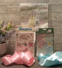 Vtg 1990s American Greeting Baby Wrapping Paper & Gift Ribbons•Gift Decorations♡ picture
