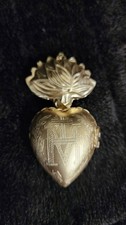 3.25in × 2 in. Sacred Heart Ex Voto Locket Ornament, Antiqued Gold Milagro #5 picture