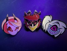 Alastor, Charlie, And Cherry Bomb Hazbin Hotel Enamel Pins picture