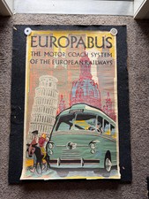 Original Europabus Motor Coach System Travel Poster European Railways Mid-Centu picture