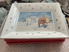 SANTA VISITS WHITE HOUSE PORCELAIN TRAY RED BOX OBAMA ROOSEVELT CHILDREN  RARE picture