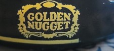 Vintage Golden Nugget Las Vegas Casino Black Glass Ashtray Gold Letter Round MCM picture