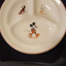 Vtg 1930's Patriot China Walt Disney Enterprises Divided Plate Mickey Pluto VGUC picture
