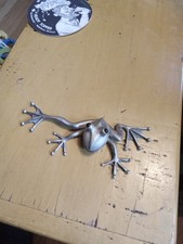 VINTAGE METAL FROG FIGURINE SIGNED STEPPER FROGS BULLFROG AMPHIBIANS AMPHIBIAN  picture