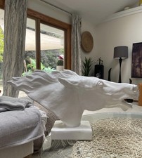 VTG HUGE Plaster White Stallion Bust Huge Horse Head L 27” H 14” D 8” W 23Lb picture