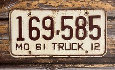 1961 Missouri TRUCK License Plate 169-585 picture