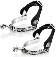 2 Pack Stainless Steel Western Cowboy Spurs with Spur Straps picture