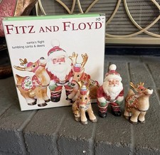 VTG 2003 Fitz And Floyd Santas Flight Tumbling Santa & Deers Christmas Figurines picture
