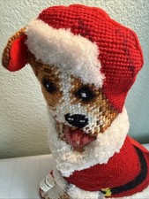 Christmas Figure Pillow 11.25in Santa Shelf Decor Needlepoint Jack Russell Dog picture