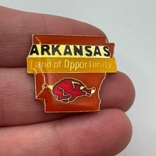 Vintage Arkansas Land of Opportunity State Outline Razorback Enamel Lapel Pin picture