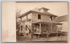 RPPC Old House Under Construction Men on Porch Real Photo Postcard picture