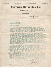 1913 TRAVELER MOTOR CAR COMPANY letter on letterhead, form DETROIT AUTOMOBILES b picture