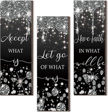 Domensi 3 Pcs Glitter Diamond Bathroom Wall Decor Wooden Accept Let Go Have...  picture