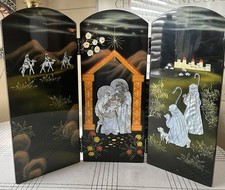Vintage Nativity Triptych Folding Altar mother of pearl lacquered crèche picture