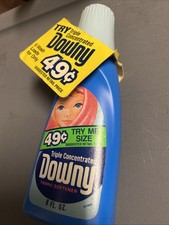 Vtg DOWNY LAUNDRY DETERGENT bottle .49 Hang Tag Price PRODUCT PACKAGING 6 Fl Oz picture