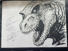Stephen Bissette TYRANT Original Art Signed Comic Sketch 1994 T-Rex picture