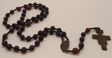 Memento Mori Rosary Lava Rock Black Volcano Stone Red Skull Beads San Damiano 22 picture