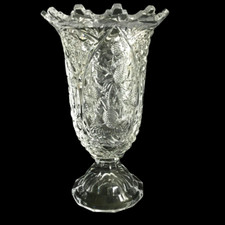 Vintage 50s Heavy Cut Glass Footed Vase 10 in Tall picture