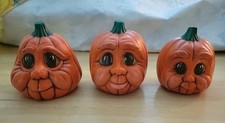 Anthropomorphic Set of 3 Ceramic Pumpkins Halloween Figurines-NOT Remakes 1989 picture