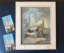 Vintage Our Lady. of Fatima Color Print Framed 10”x12” picture