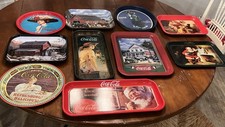 Vintage (Lot of 10) Large Coca Cola Metal Tin Trays. Preowned In Good to VG Cond picture