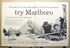 1960 Marlboro Cigarettes Vintage Print Ad Relaxing Man Hand Tattoo Fedora Hat picture