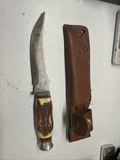 Vtg Monarch 2151 Made In Japan With Leather Sheath Replica Stag Handle picture