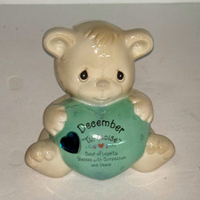 Vtg 1997 Precious Moments December Birthstone Bear Bank Ceramic Enesco Turquoise picture