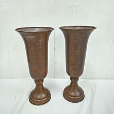 Pair of Older Vintage Church Flower Vases, Church Vases Copper 12.5