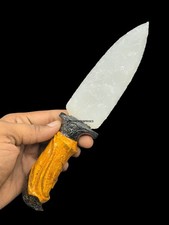 Handcrafted White Jade Glass Knife 10 Inch Handmade Eagle Carved Arrowhead Knife picture