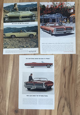 1965 & 1964 Pontiac Lot of 3 Tiger GTO Le Mans Wide Track Color Print Ad GM picture